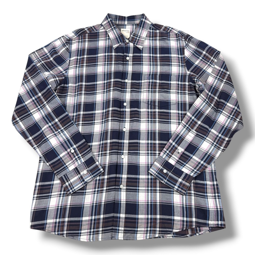 AG Adriano Goldschmied Mens Plaid Button Down Shirt Navy Brown Cotton Large L